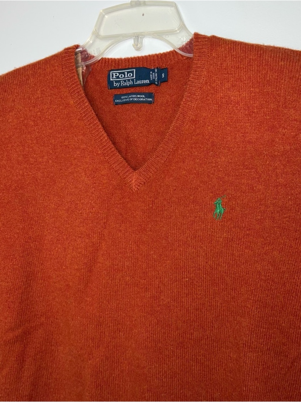 Polo by Ralph Lauren V-Neck Sweater - Rust Orange with Green Pony - Picture 4 of 12